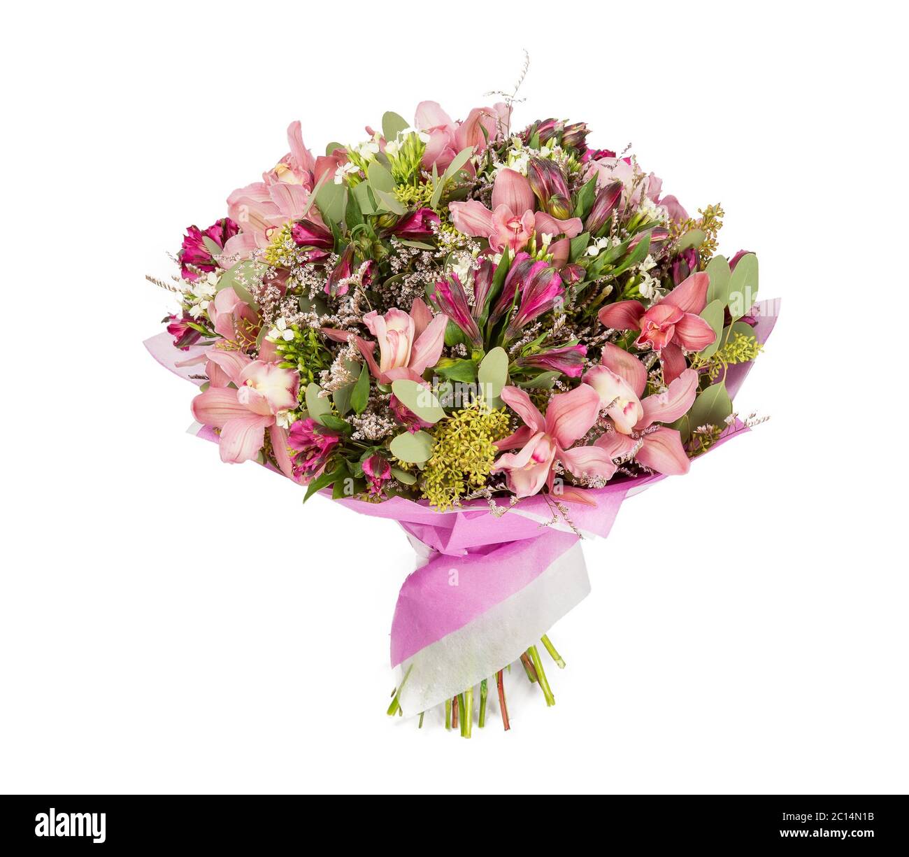 Bouquet of flowers top view on white background Stock Photo - Alamy