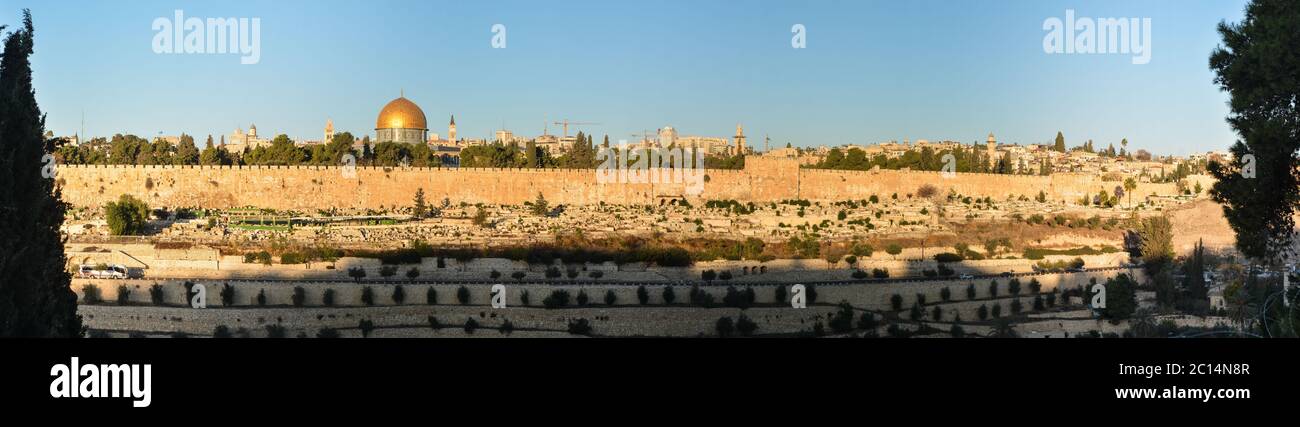 Morning on the Temple Mount in Jerusalem, panorama. View of the Old ...
