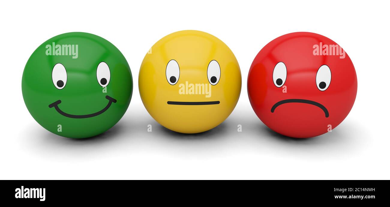 smiley icon face expression emotion positive neutral negative tricolor red green yellow Stock Photo