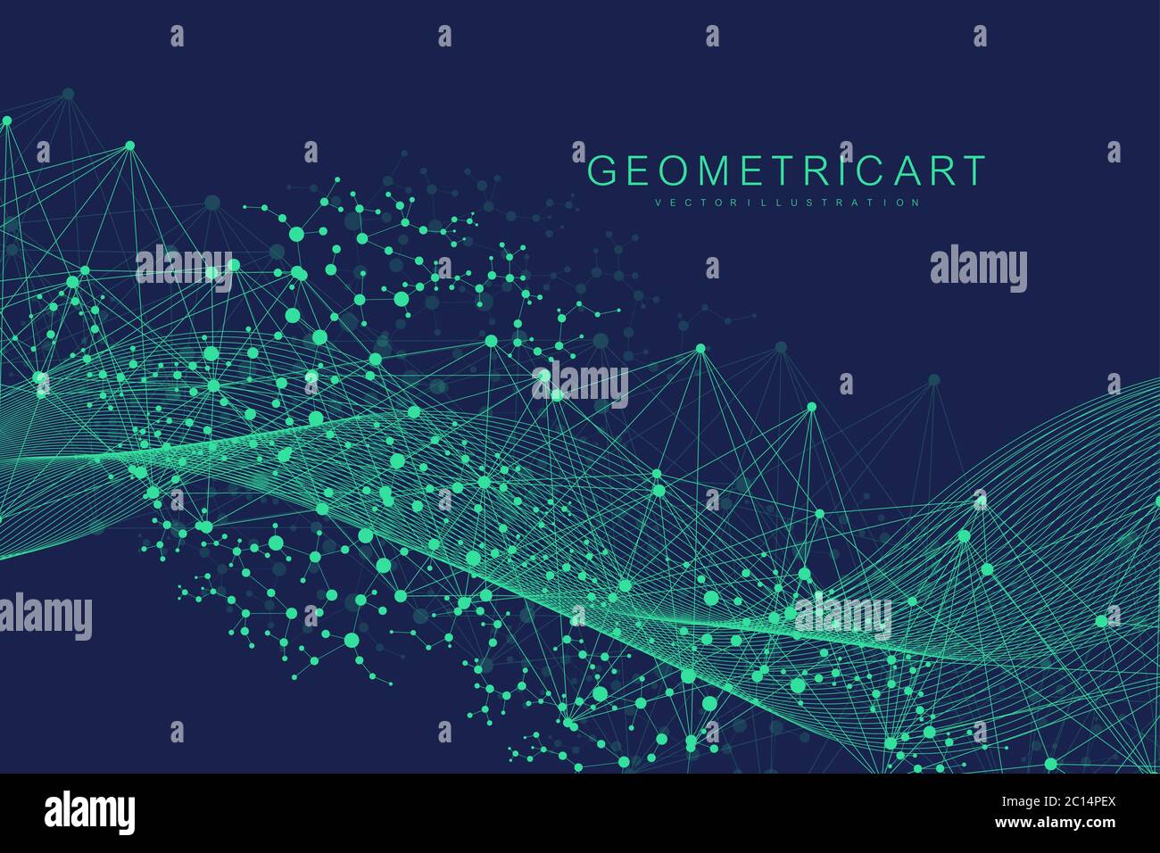 Geometric abstract background with connected line and dots. Structure molecule and communication. Big Data Visualization. Medical, technology, science Stock Vector