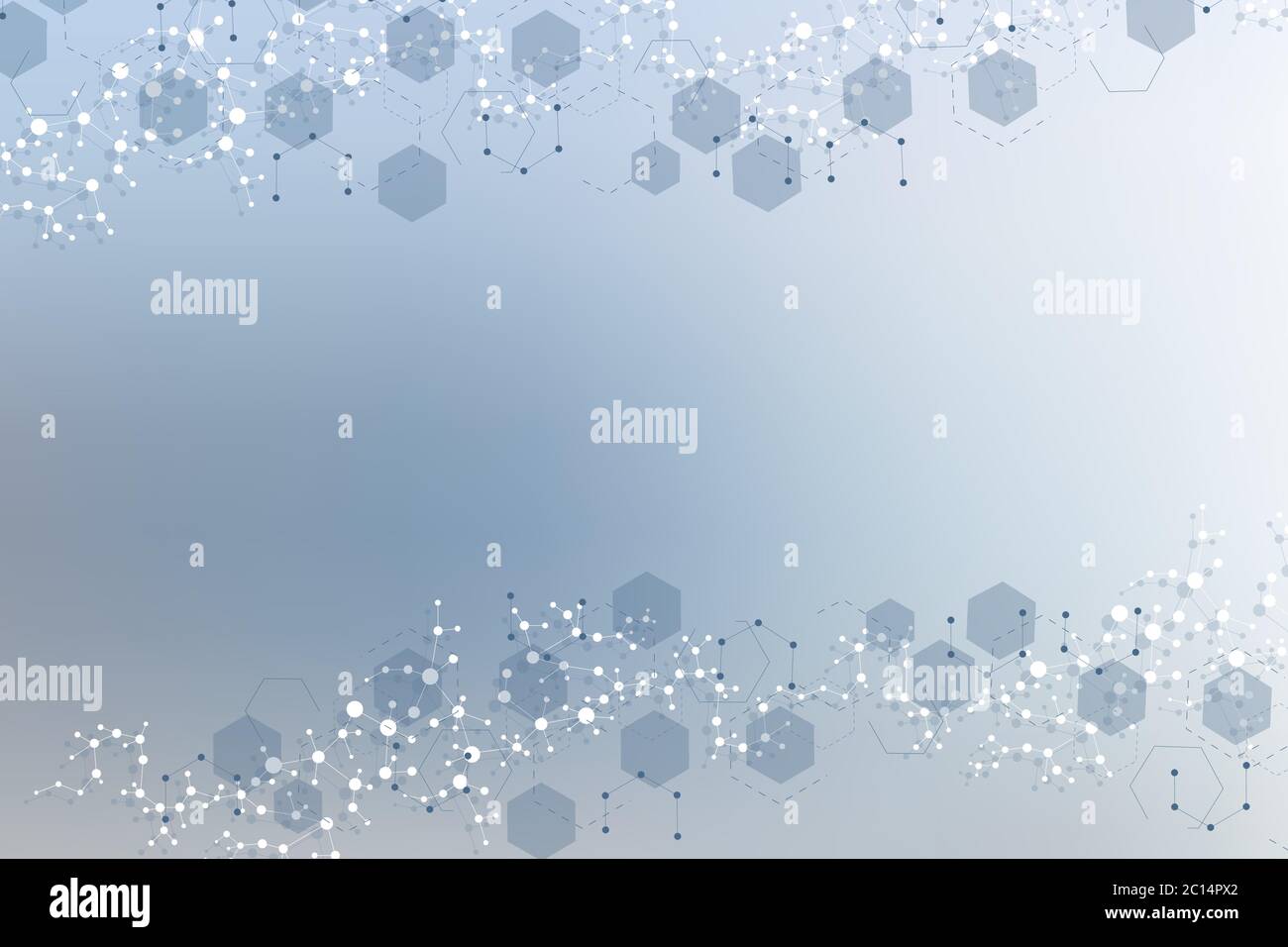 Science network pattern, connecting lines and dots. Technology hexagons structure or molecular connect elements. Stock Vector