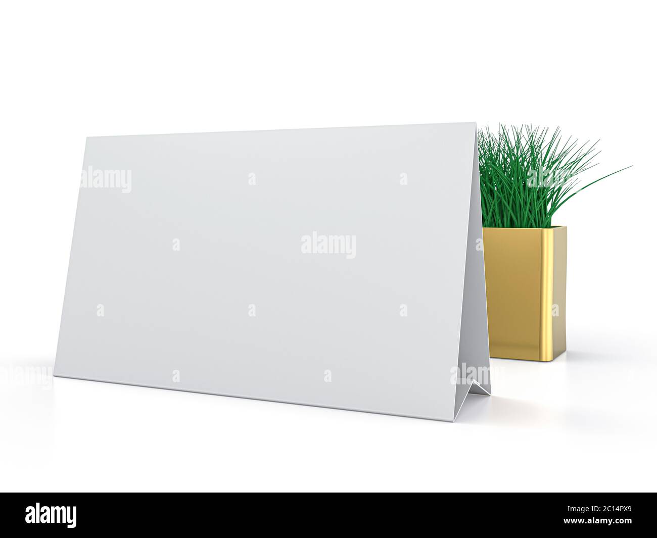Blank paper Table Tent. Mockup on white background. 3D rendering Stock ...
