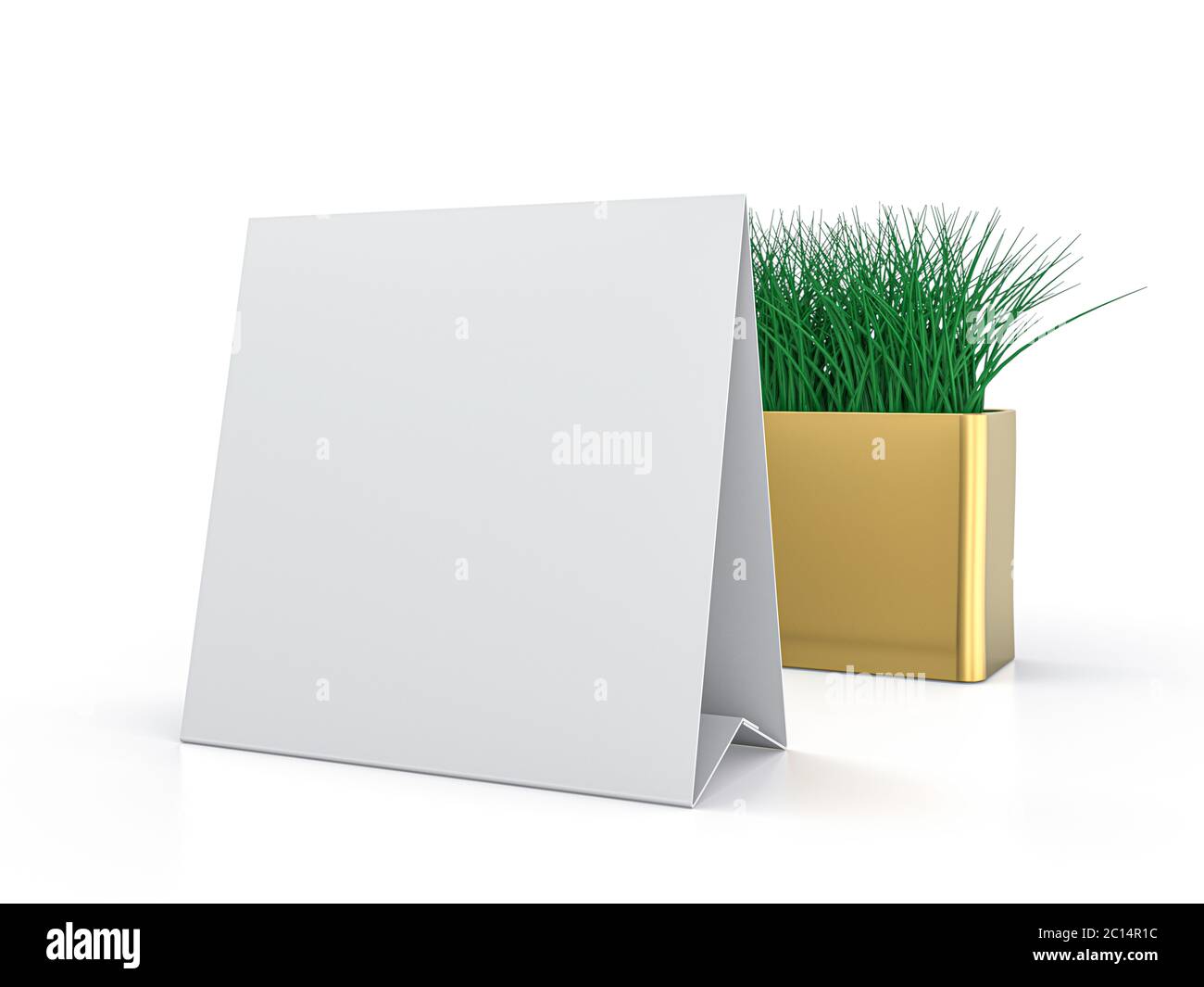 Blank paper Table Tent. Mockup on white background. 3D rendering Stock ...
