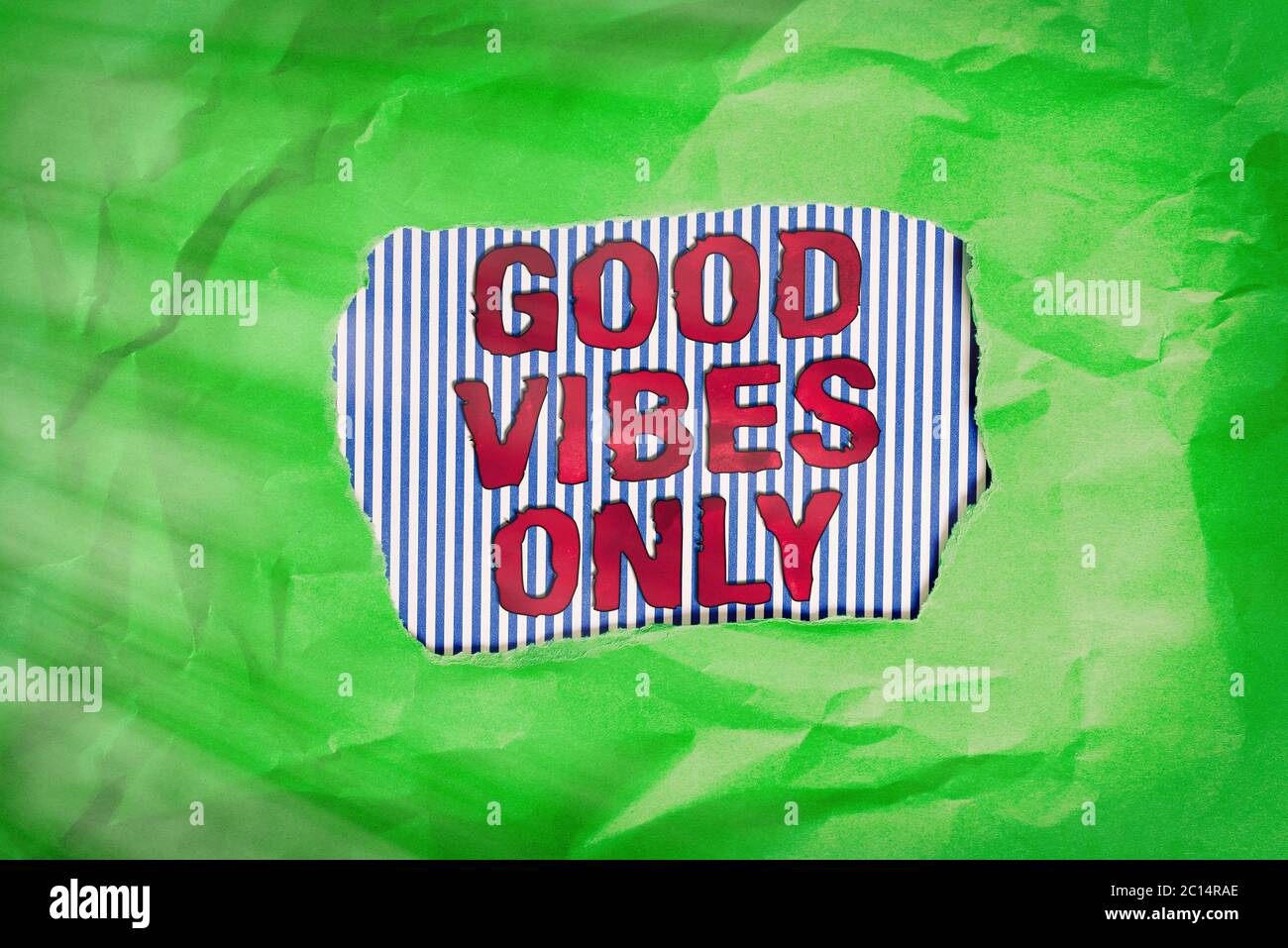Conceptual Hand Writing Showing Good Vibes Only Concept Meaning A Positive Way Of Living And Optimism With Good Effect To Other Showing Green Crumple Stock Photo Alamy