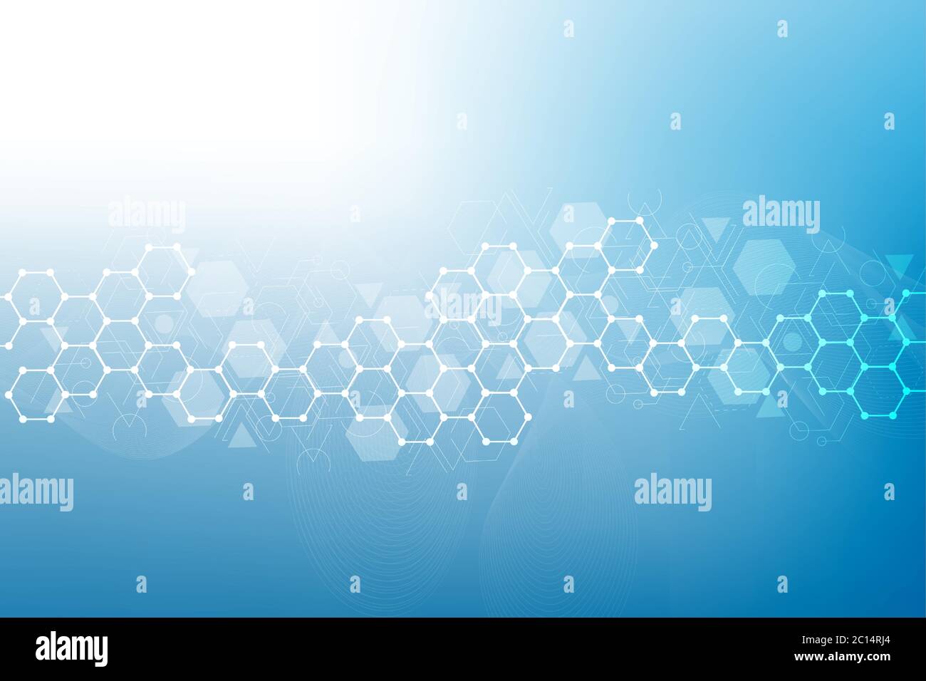Science network pattern, connecting lines and dots. Technology hexagons structure or molecular connect elements. Stock Vector