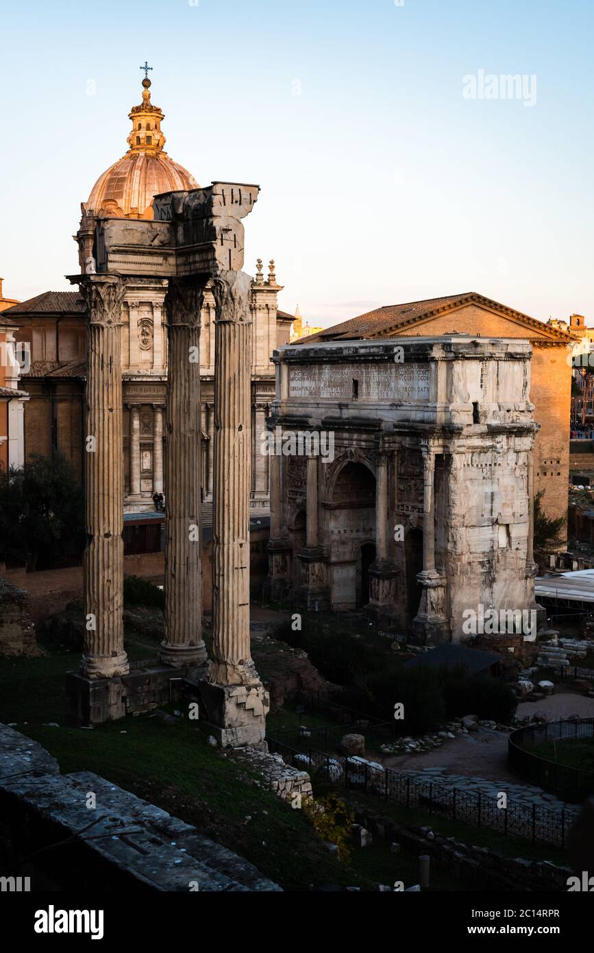 The arch of the Roman Forum, ruins of the ancient civilization in Rome ...