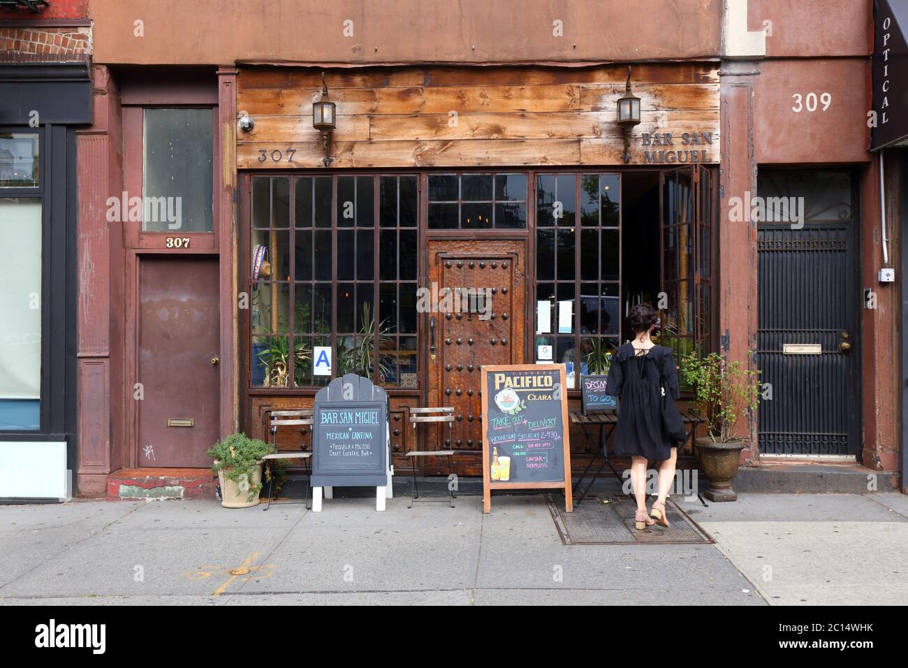 Bar San Miguel, 307 Smith Street, Brooklyn, NY. exterior storefront of a Mexican bar and restaurant in the Carroll Gardens neighborhood. Stock Photo