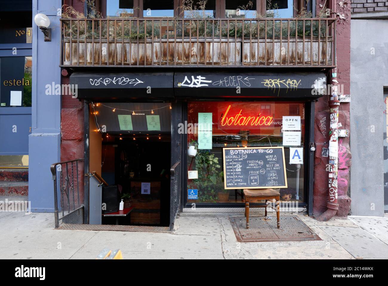 Botanica Bar, 47 East Houston Street, New York, NYC storefront photo of a cocktail lounge, bar in NoLita. Stock Photo