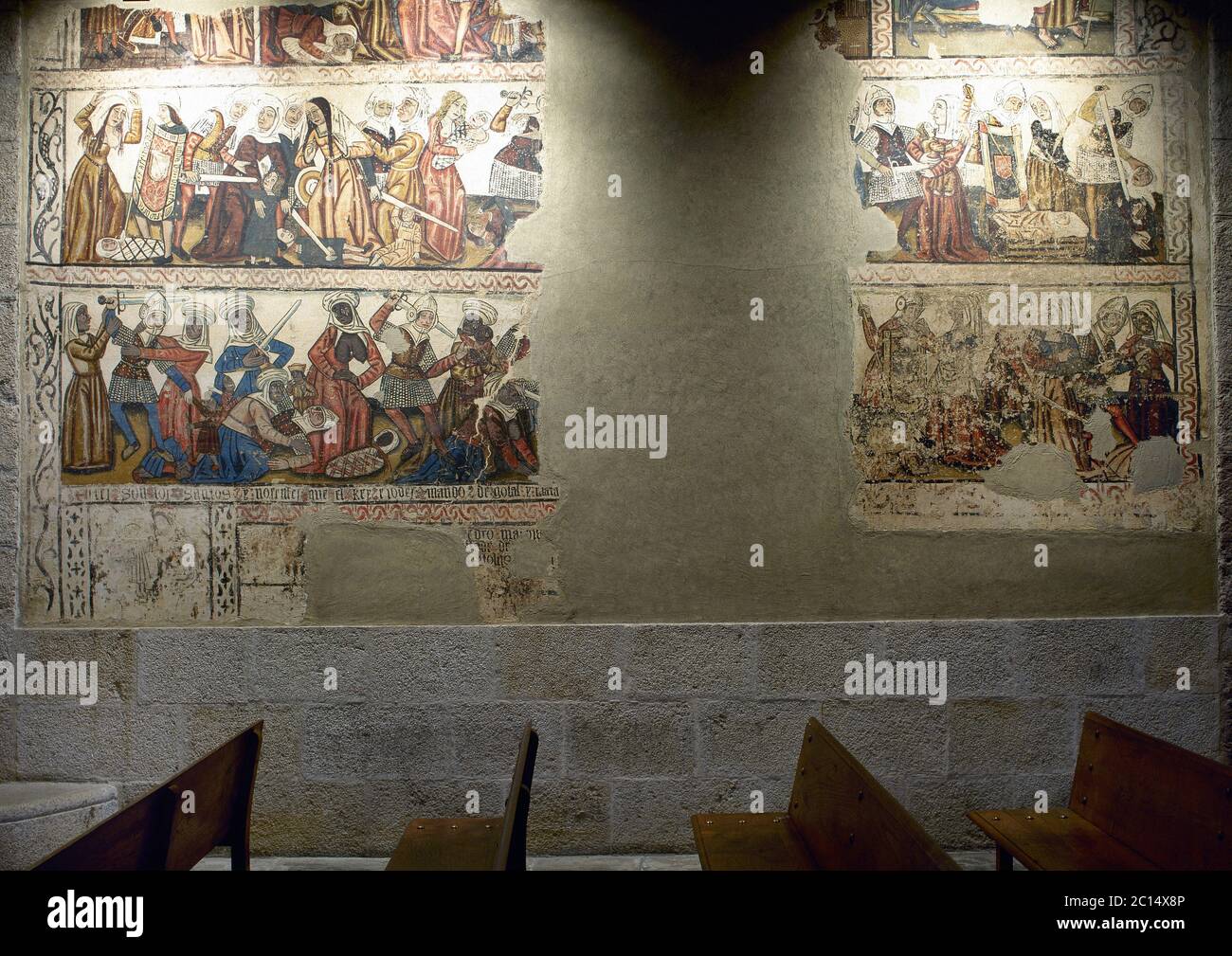 Massacre of the Innocents. Wall paintings dated from the fourteenth century. Central nave of the Mondoñedo Cathedral. Province of Lugo. Galicia. Spain. Stock Photo