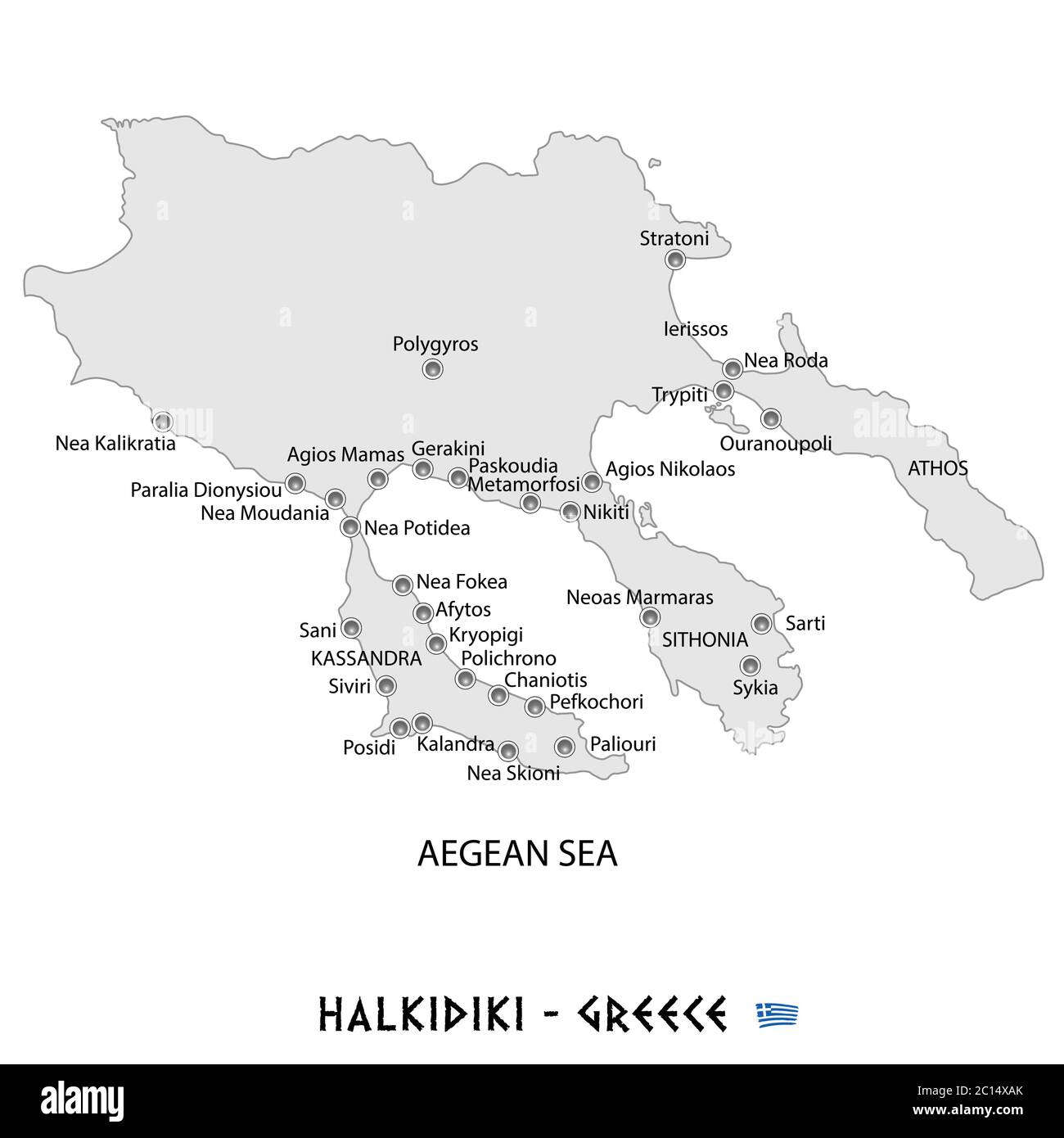 peninsula of halkidiki in greece white map art illustration Stock Vector