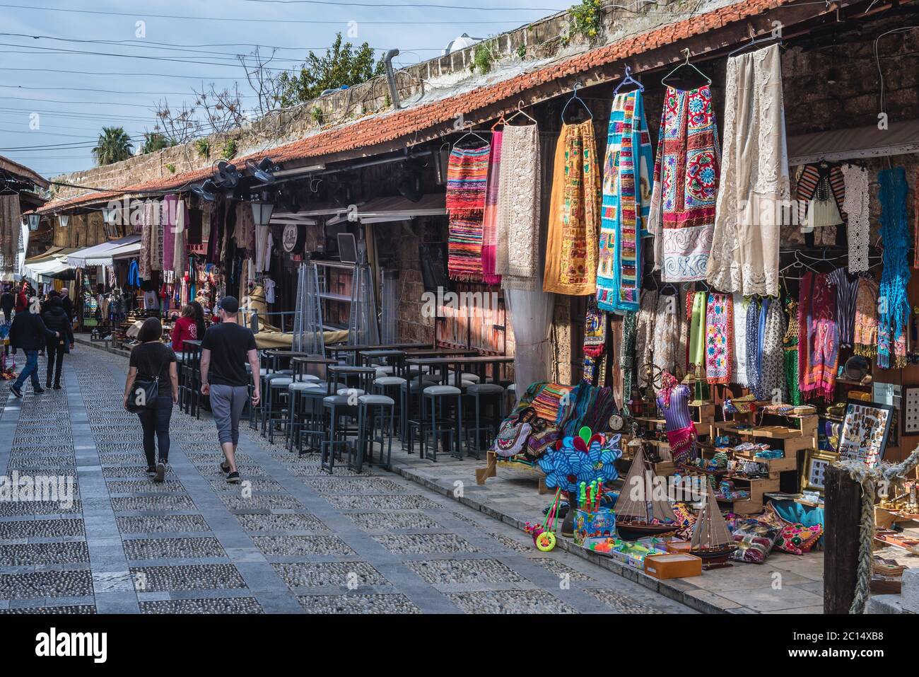 Gift shop in old souk in historic quarter of Byblos, largest city in