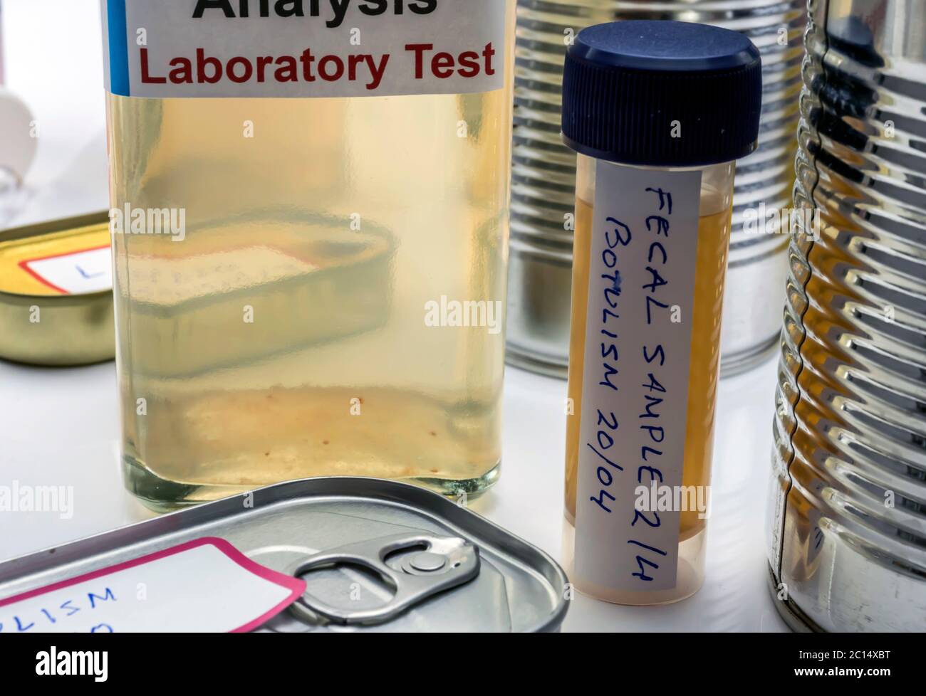 Canned food can contaminated by Clostridium botulinum toxin that causes