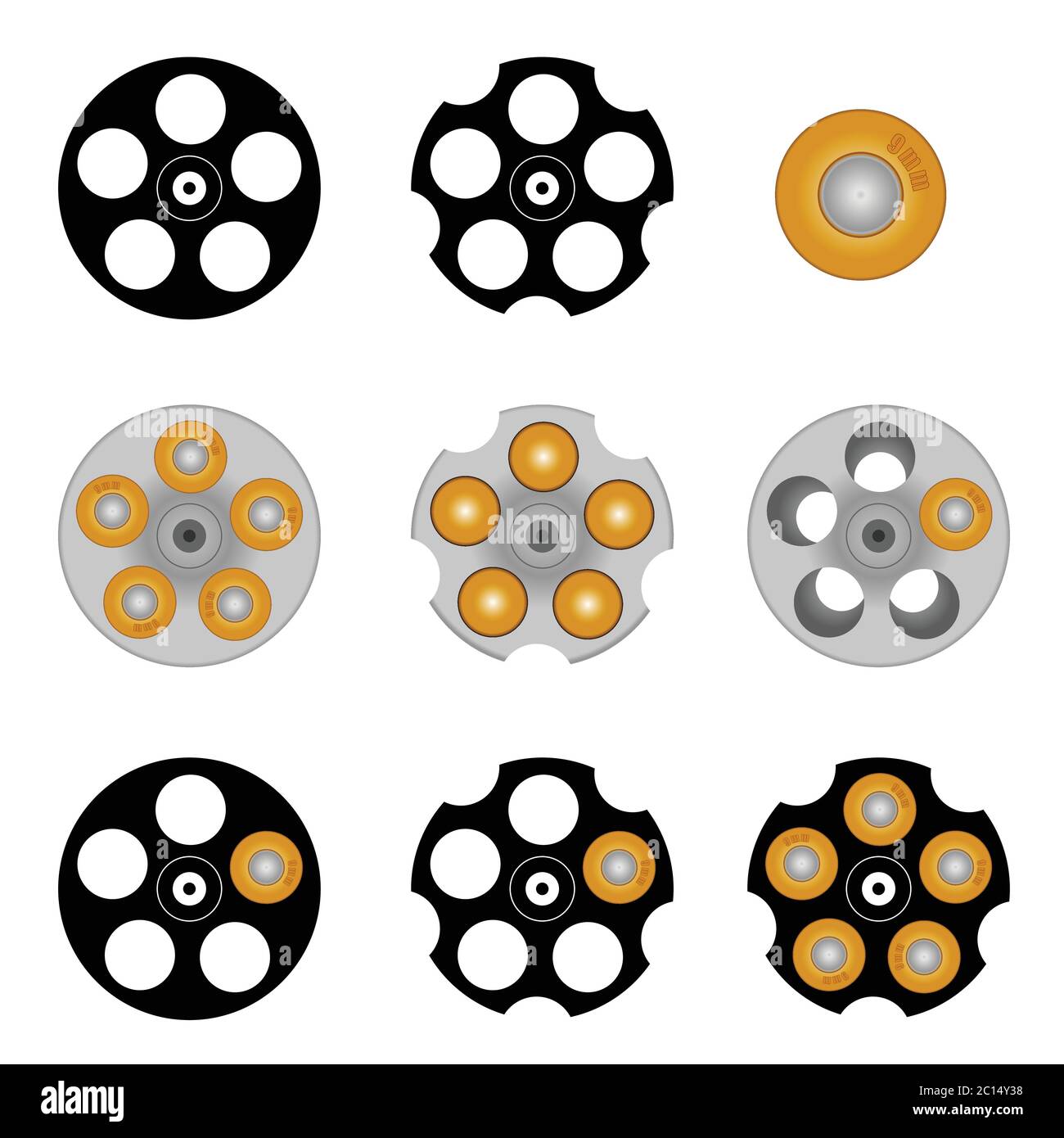 revolver cylinder with five holes illustration in colorful Stock Vector