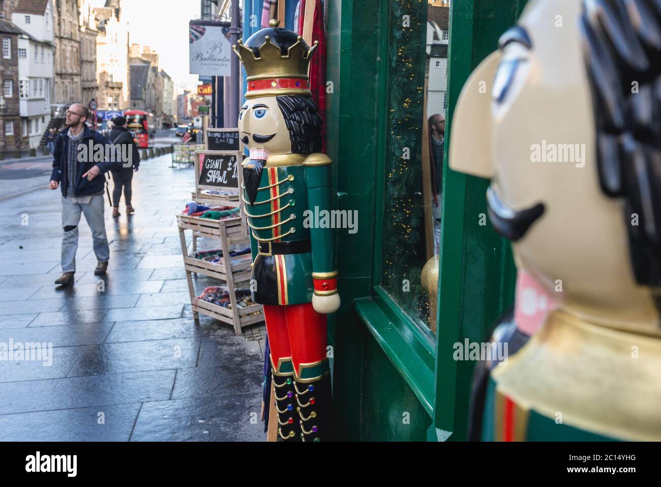 Statues in front of Nutcracker Christmas Shop on High Street in Edinburgh, the capital of