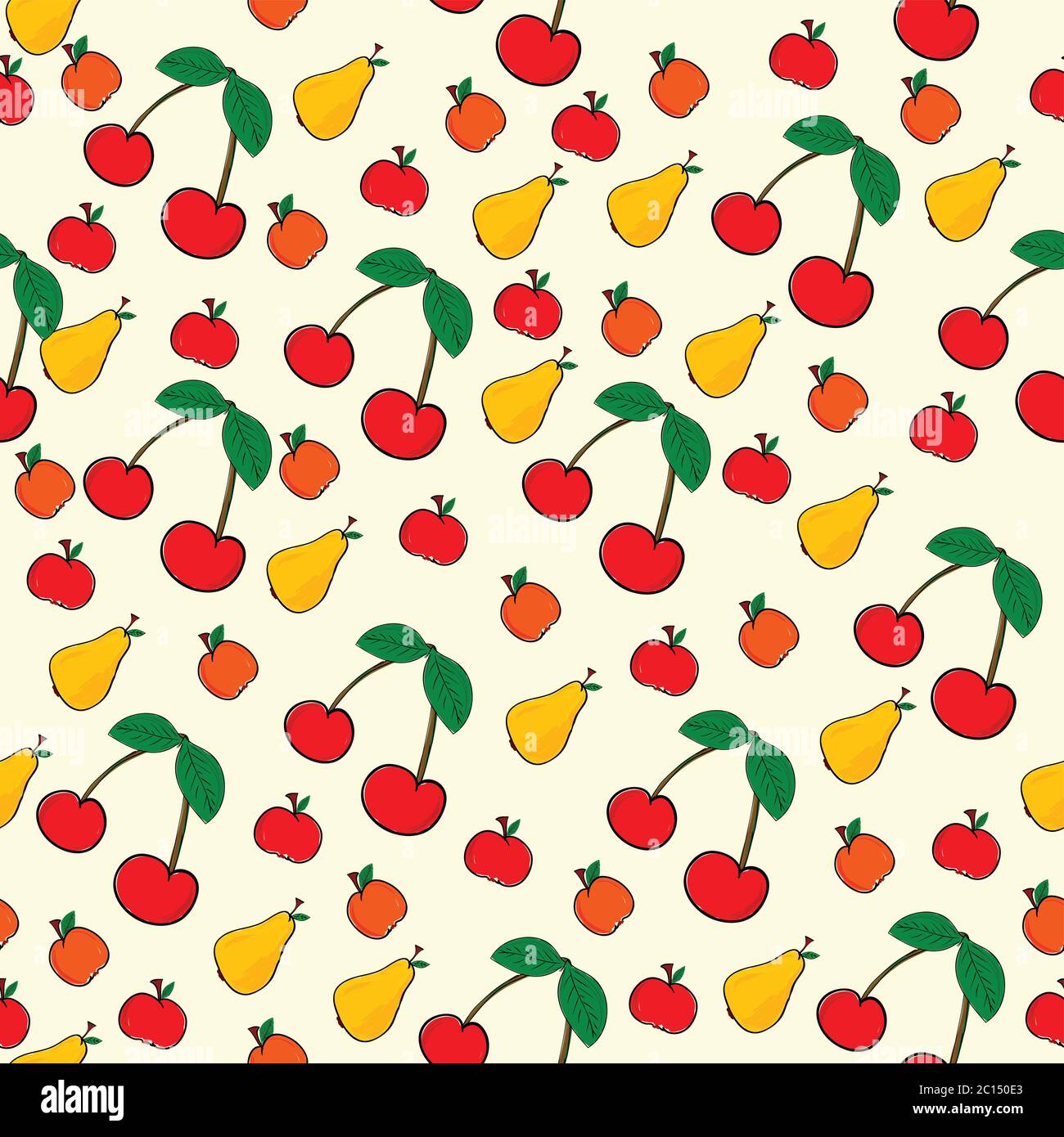 seamless pattern of fruit on yellow background art illustration Stock ...