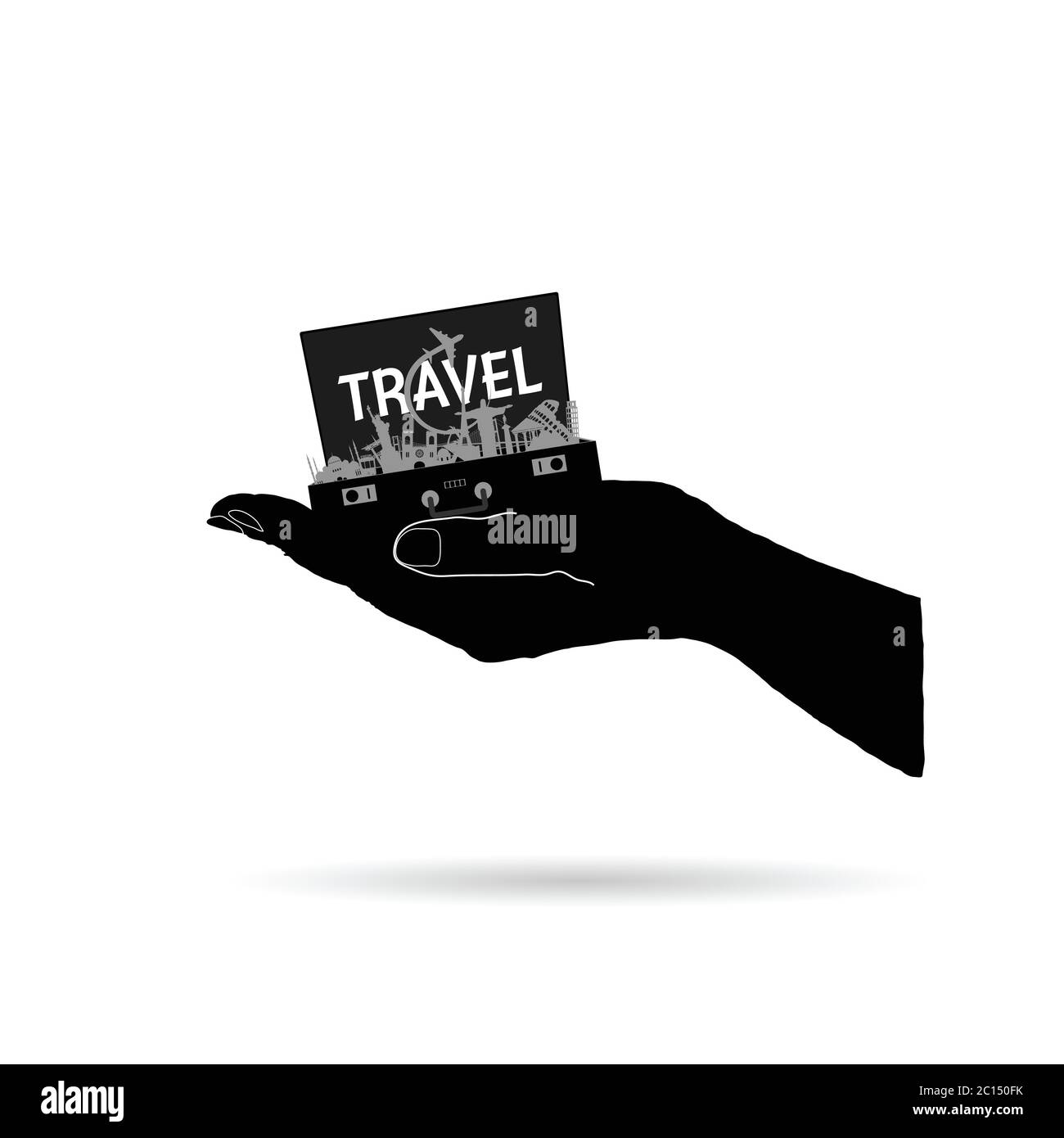 travel destination in bag on hand vector illustration Stock Vector