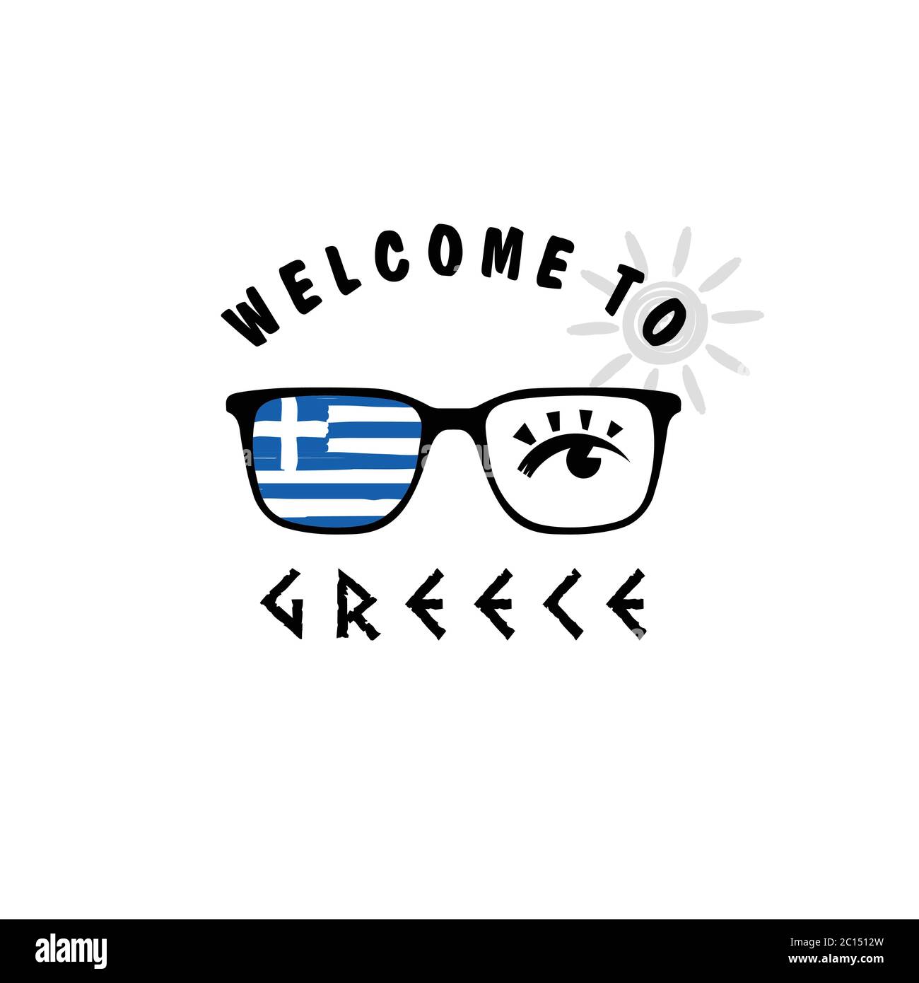 welcome to greece icon paradise on sunglasses art illustration Stock Vector