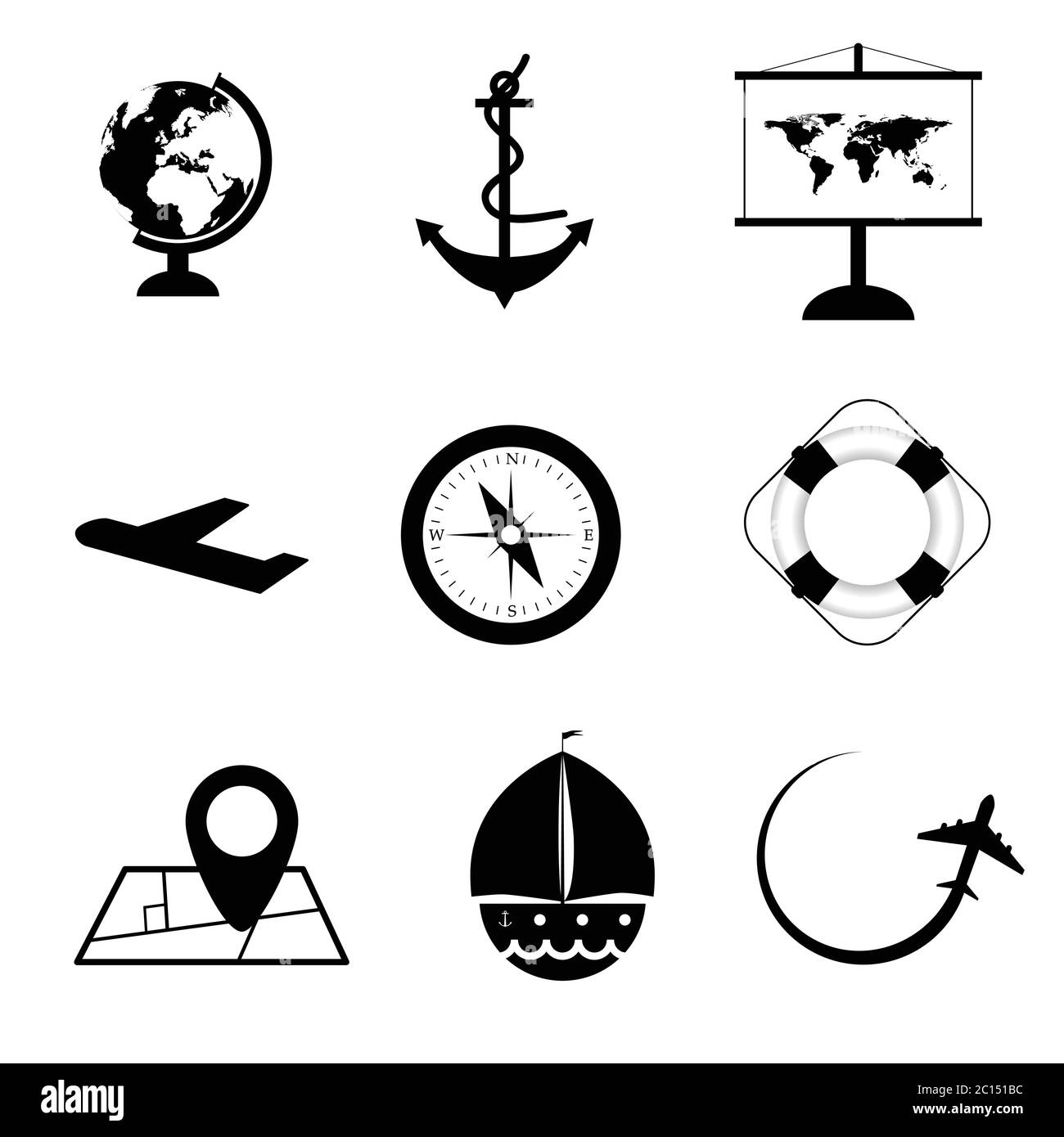 travel icon set in black and white color art illustration Stock Vector ...