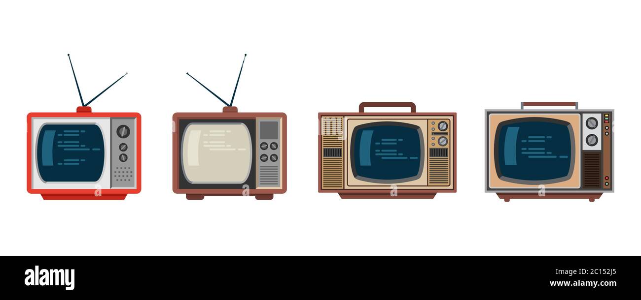 Vector illustration of a classic retro TV form model from the 80's. A variety of electronic vintage television. Classic electronic objects. Stock Vector