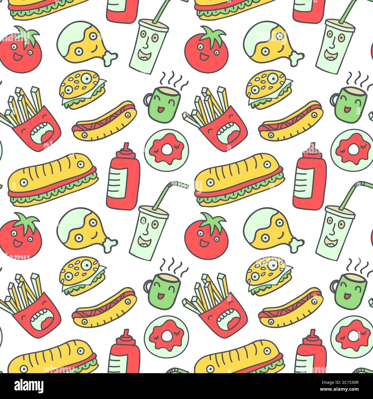 Fast food seamless background. Stock Vector