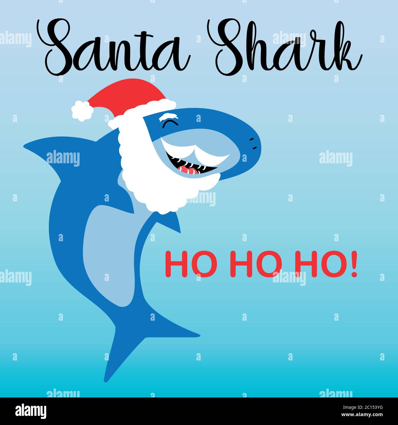 Santa Claus Shark with beard and hat on gradient blue background Stock ...