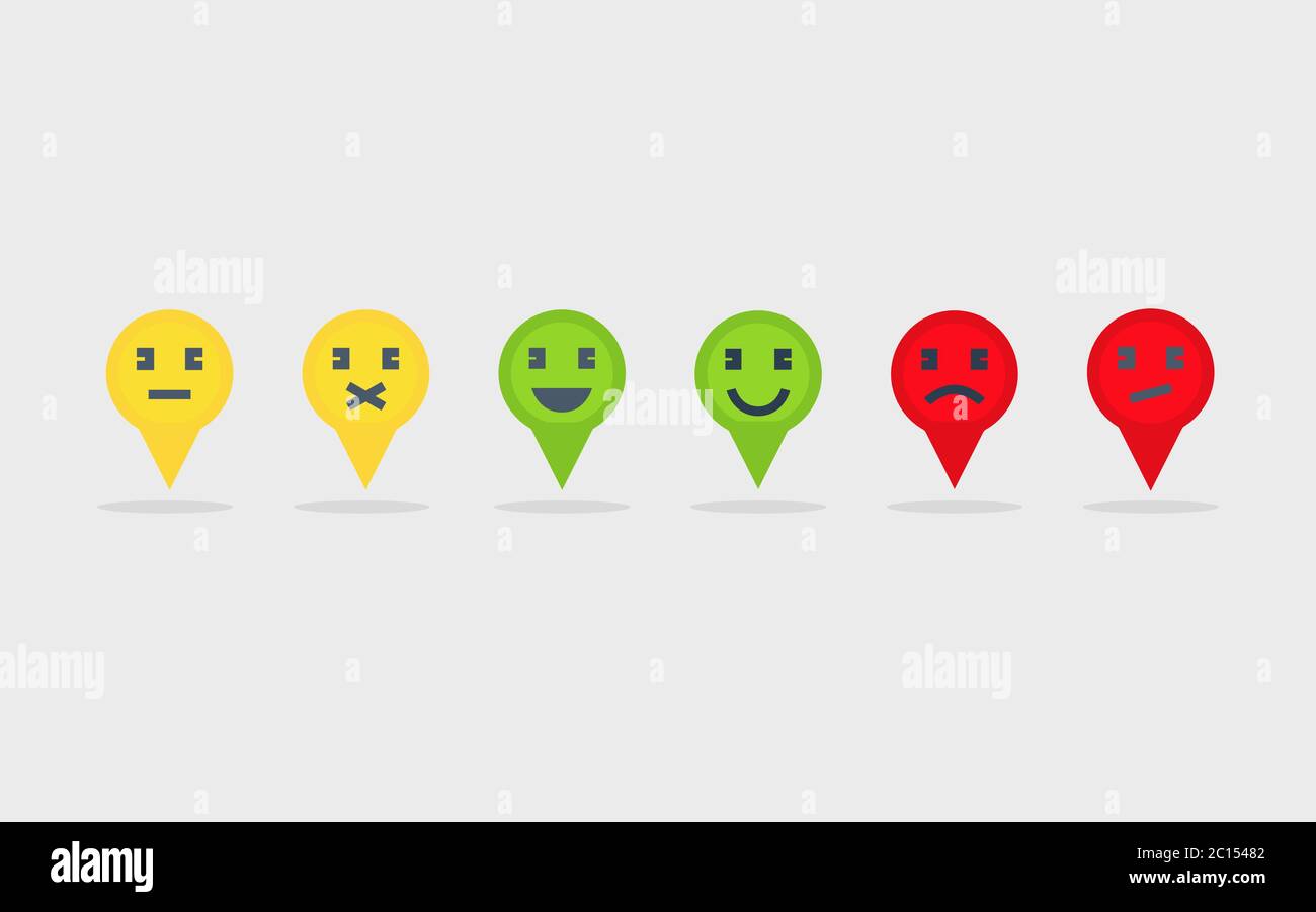 Map pins with smiles. Vector illustration. Stock Photo