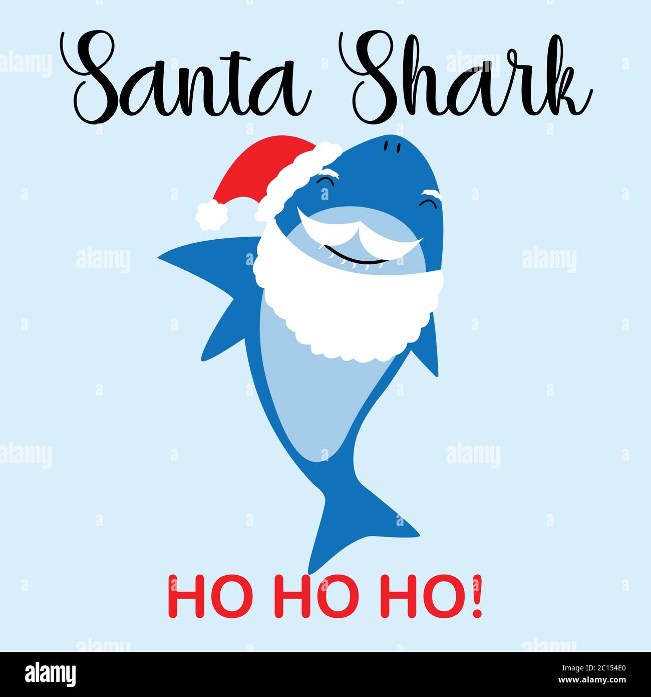 Happy Santa Shark vector illustration with a beard. Perfect for T ...