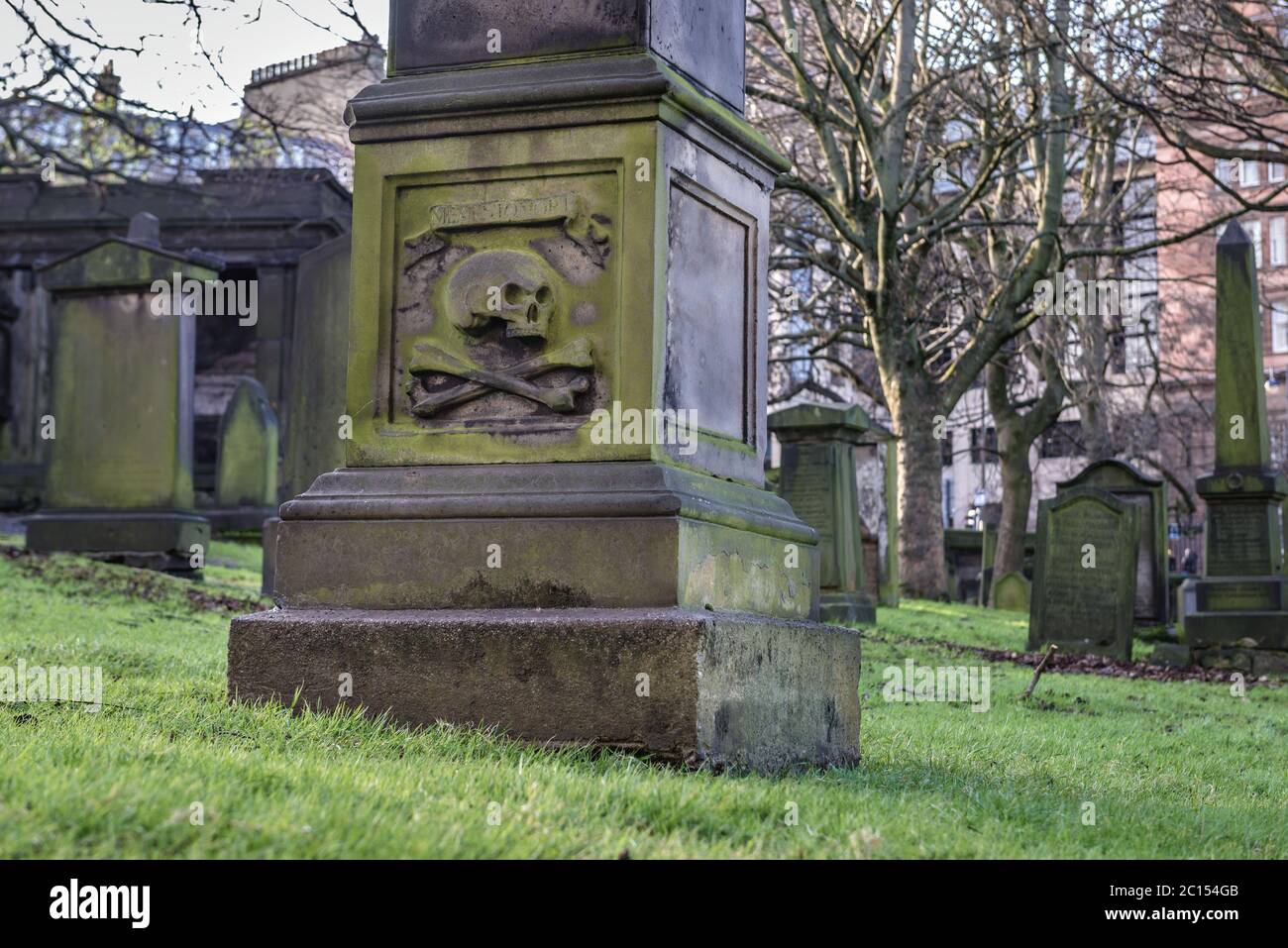 Old graves on a cemetery of Parish Church of St Cuthbert in Edinburgh, the capital of Scotland, part of United Kingdom Stock Photo