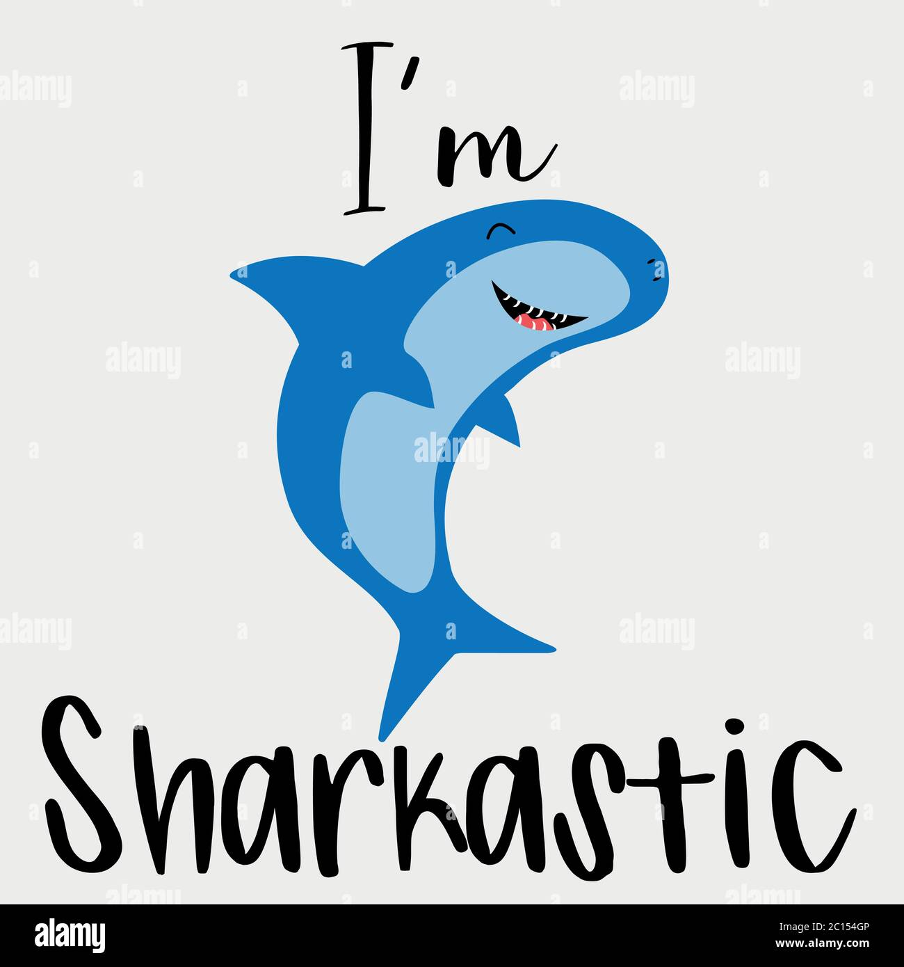 Cute shark with the title I'm Sharkastic. Perfect for print or web. It can be a decoration, sticker, T-Shirt design, etc. Stock Vector