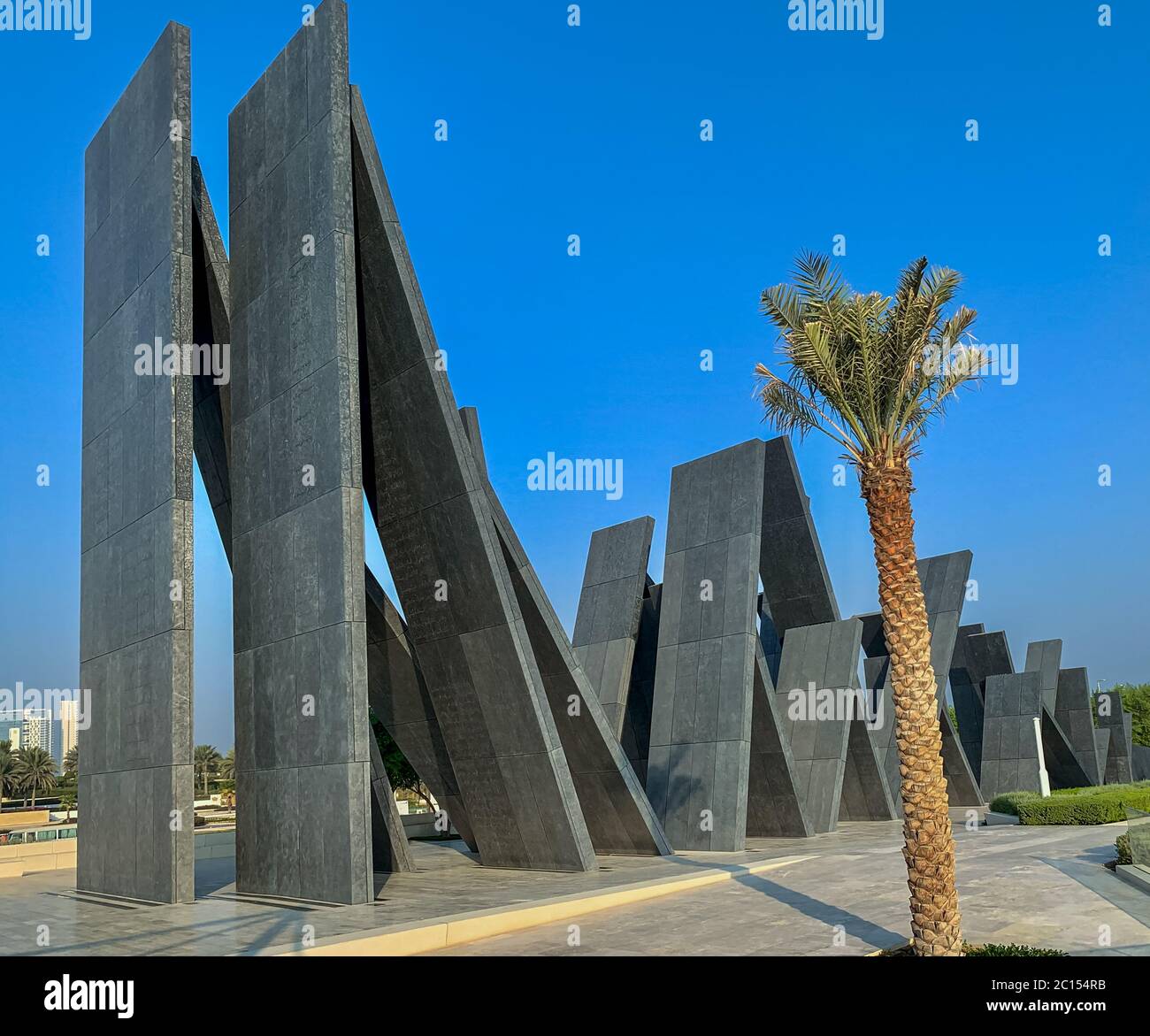 middle east 14 june 2020 abu dhabi, leaning pillars of war memorial united arab emirates Stock Photo