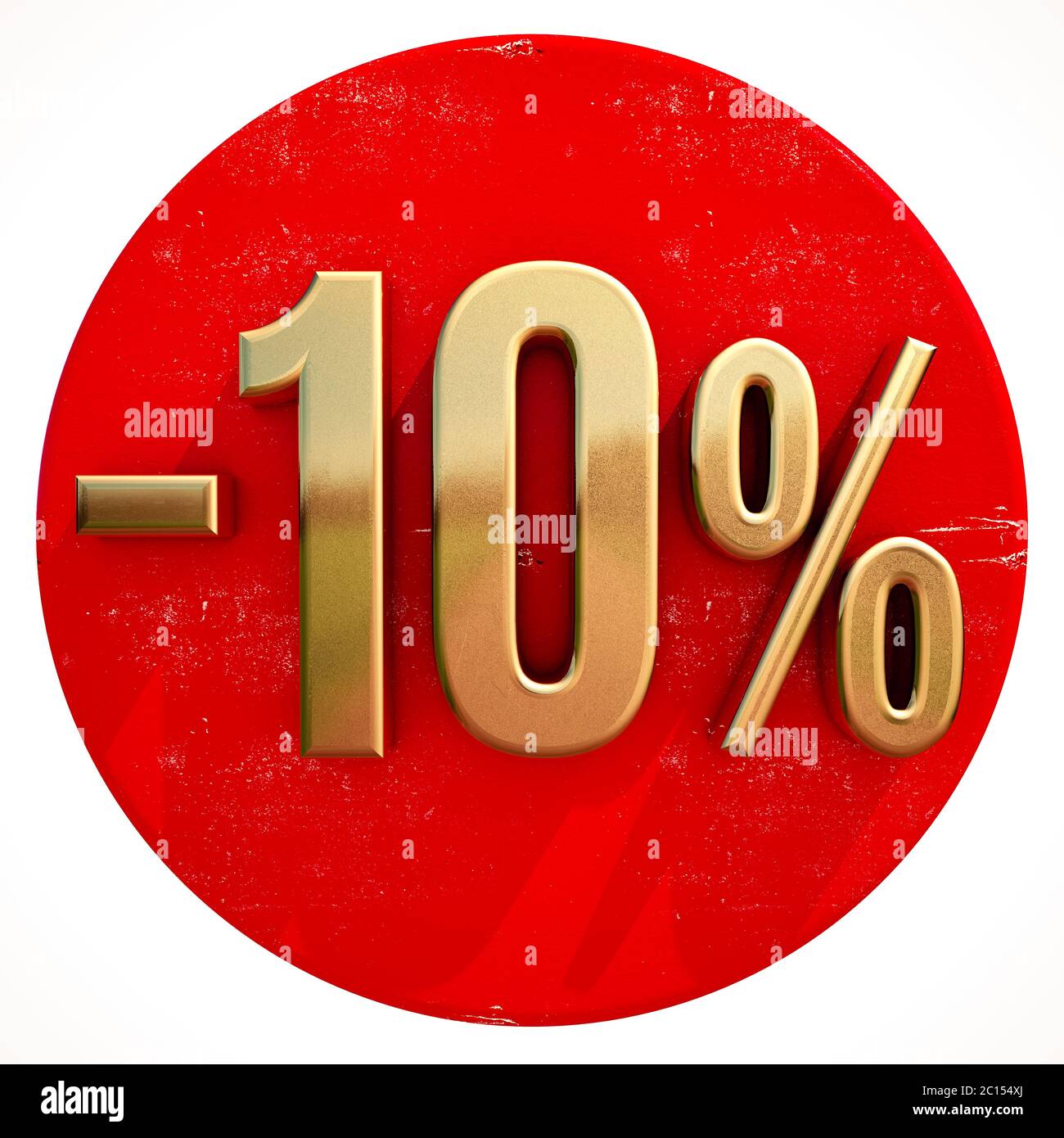 Gold 10 Percent Sign on Red Stock Photo