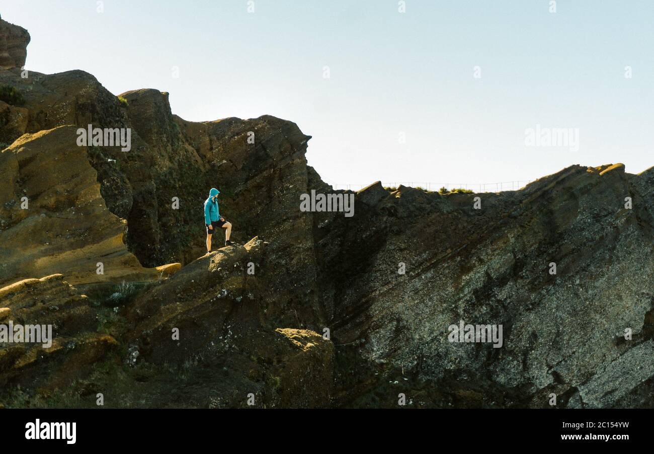 Young hiker silhouette stands on hi-res stock photography and images ...