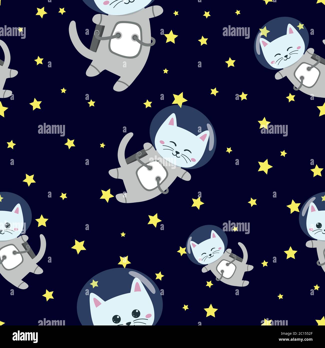 Cute cat astronaut pattern on space background Stock Vector