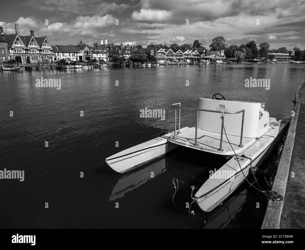 Black and White Landscape of HenleyonThames, Boat, Riverside, River