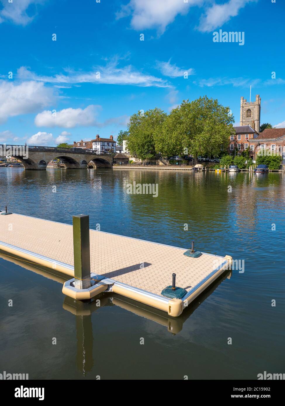 River Thames Landscape, Jetty, Henley Bridge, and St Marys Church