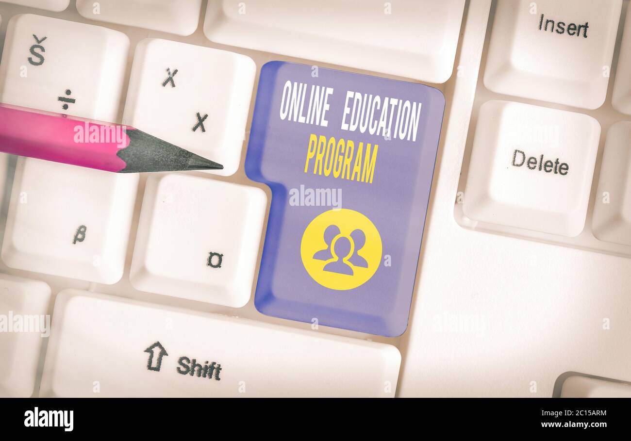 Word writing text Online Education Program. Business photo showcasing Software development and programming courses Stock Photo