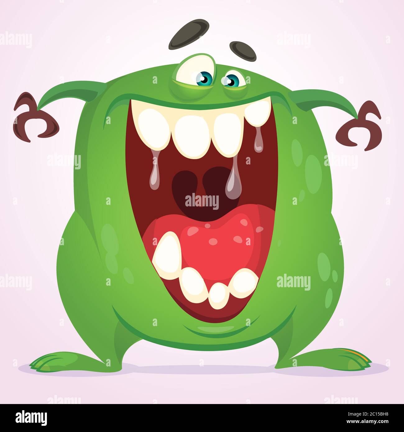 Green Slimy Monster With Big Teeth And Mouth Opened Wide Halloween Vector Monster Character Cartoon Alien Mascot Isolated On White Stock Vector Image Art Alamy
