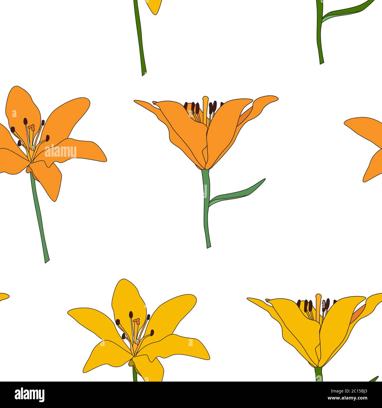 Hand drawn Lilly flower seamless pattern background. Vector ...