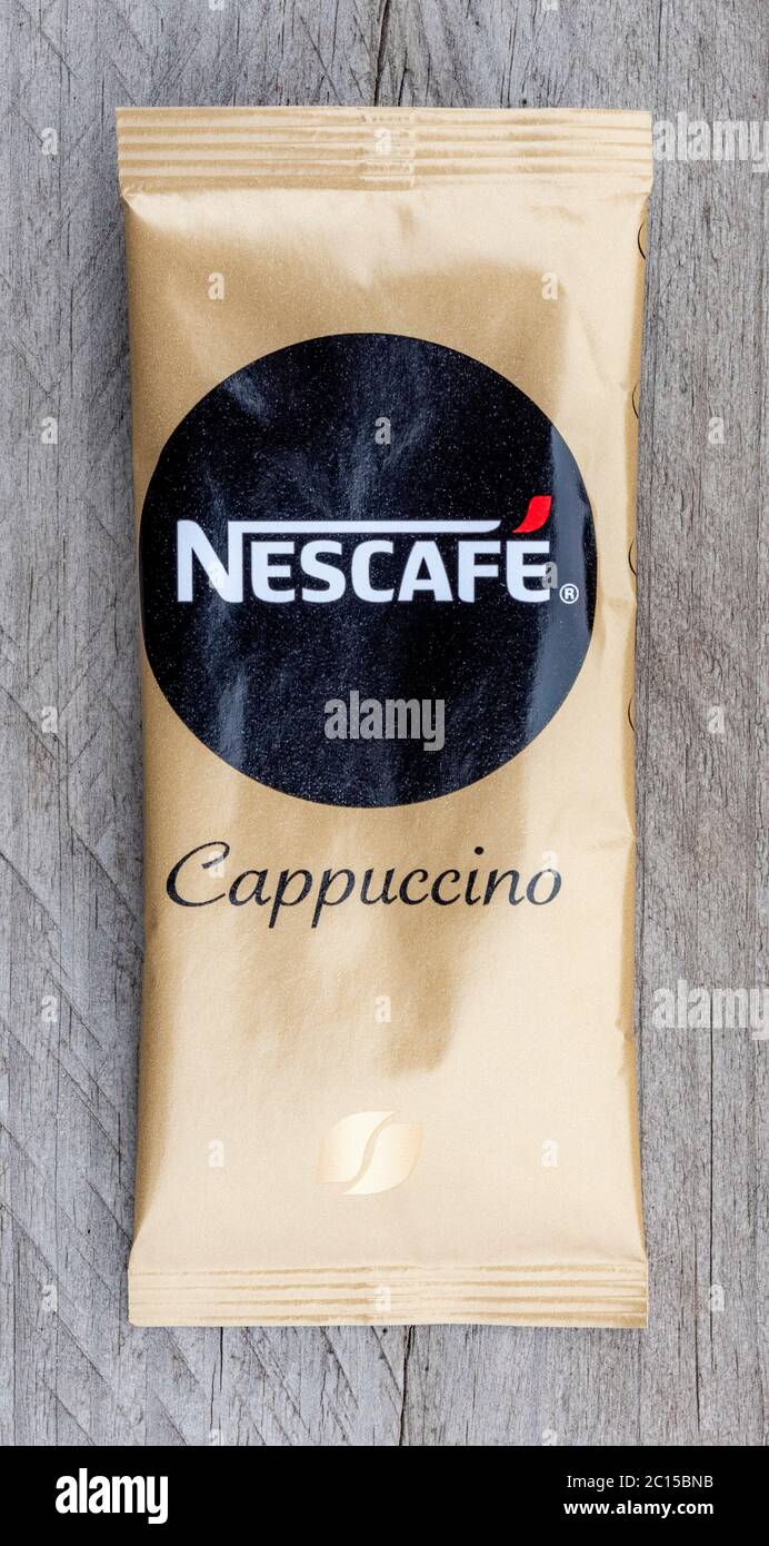 Nescafe Cappuccino coffee sachet close up Stock Photo - Alamy
