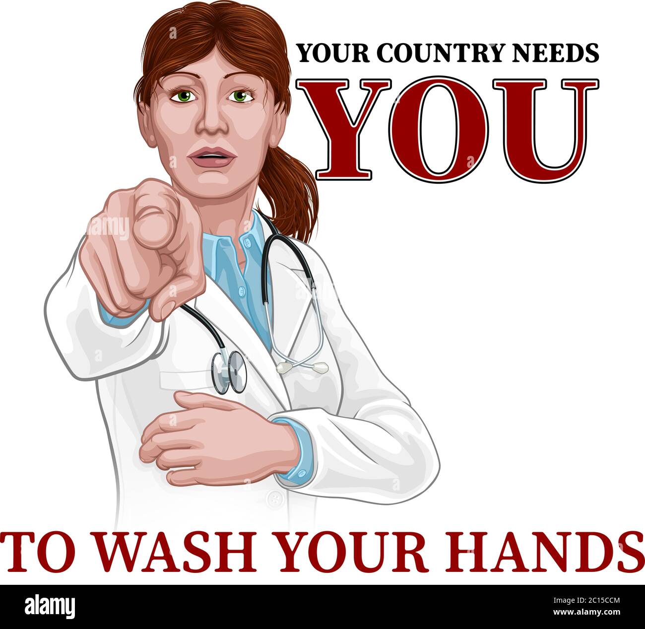 Doctor Woman Pointing Needs You Wash Your Hands Stock Vector