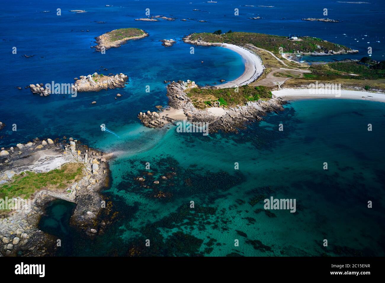 France, Normandy, Manche department, Chausey isands, Port Homard and Grande Greve beach Stock Photo
