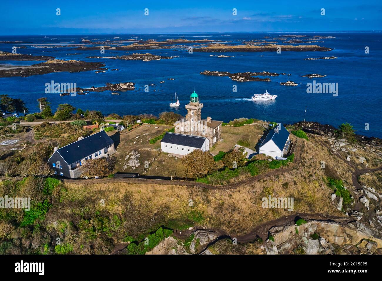 France, Normandy, Manche department, Chausey isands, Grande île, aerial view Stock Photo