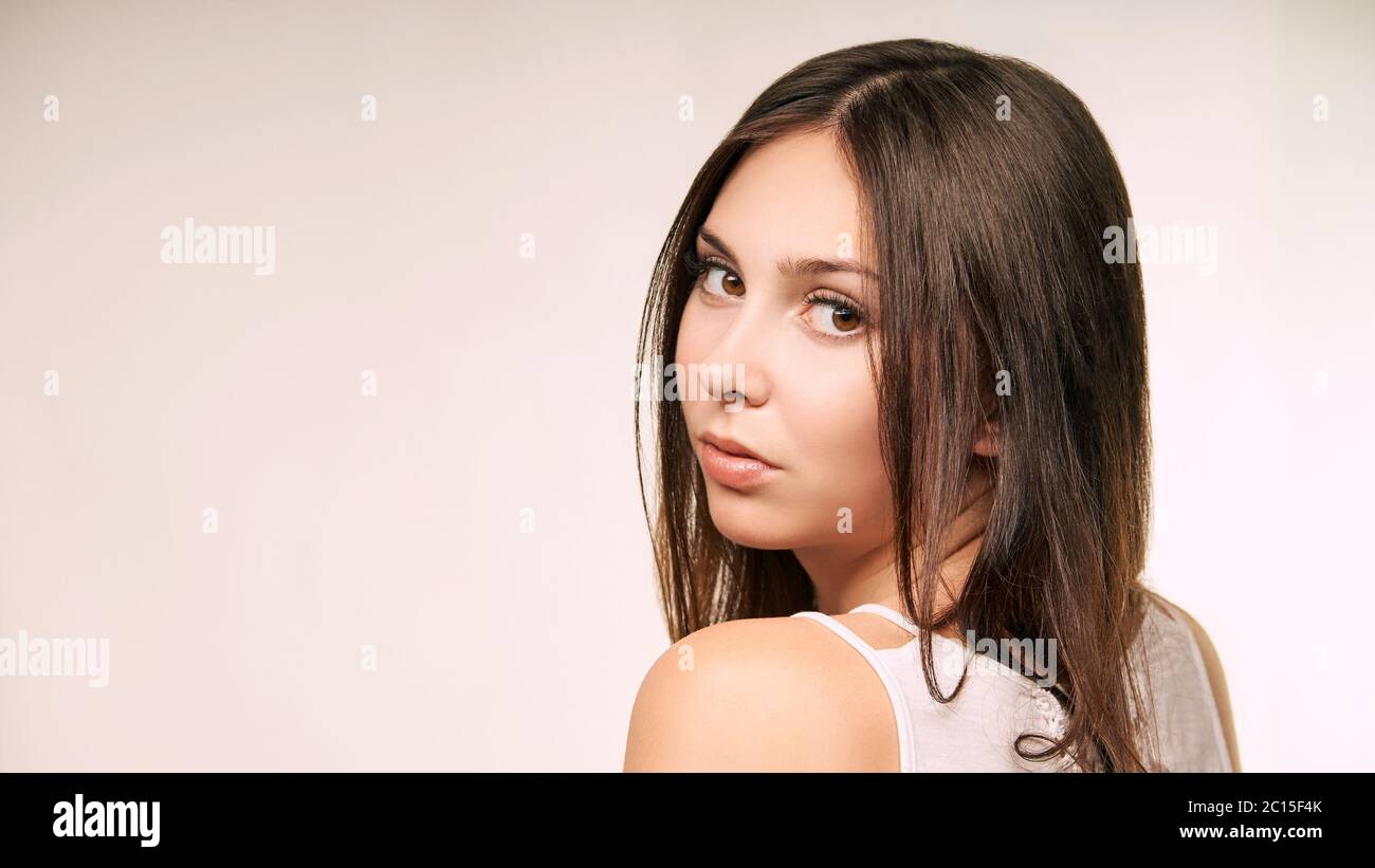 Cosmetology young woman face. White beautiful girl Stock Photo Alamy