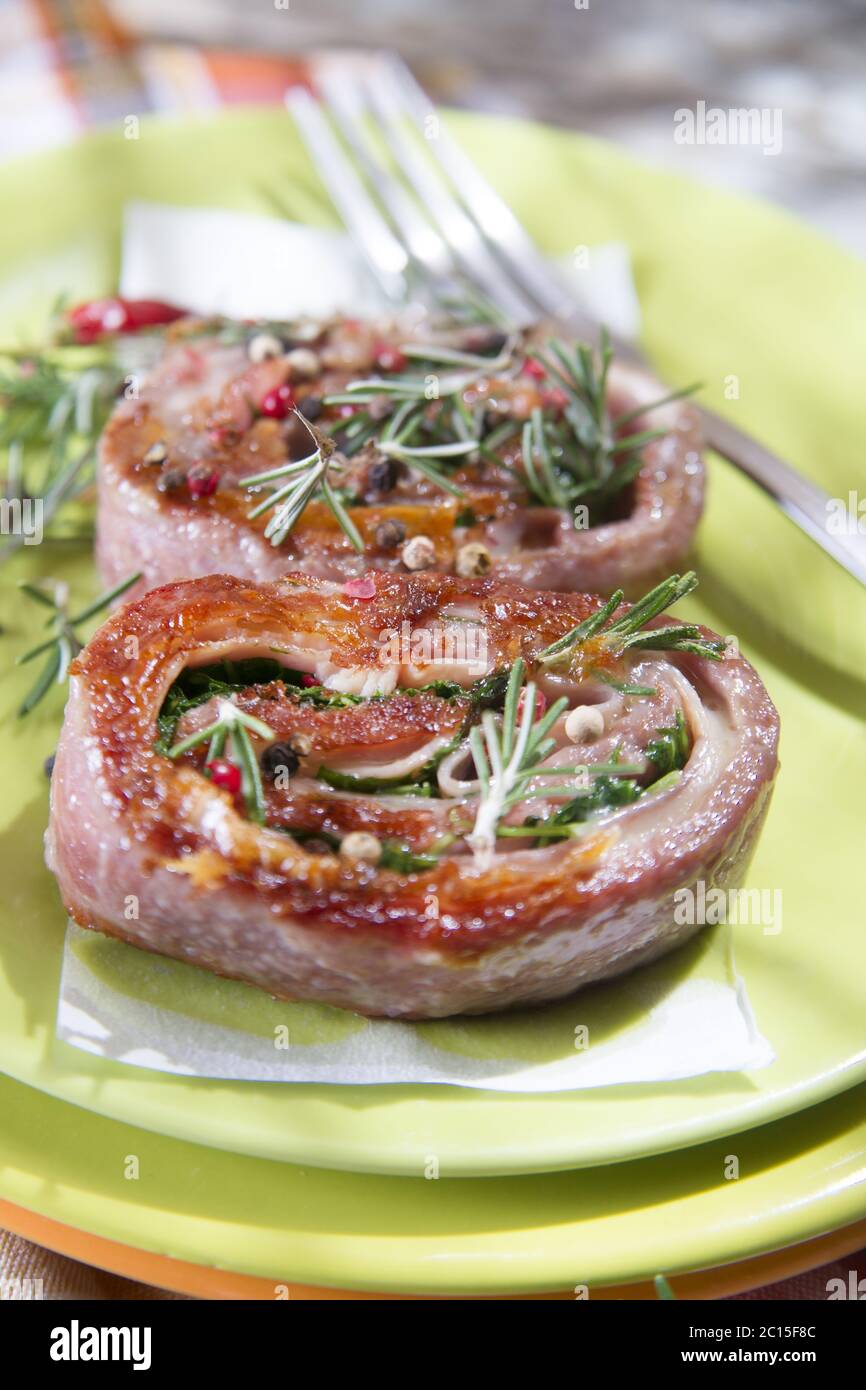 Roll meat cooked Stock Photo Alamy