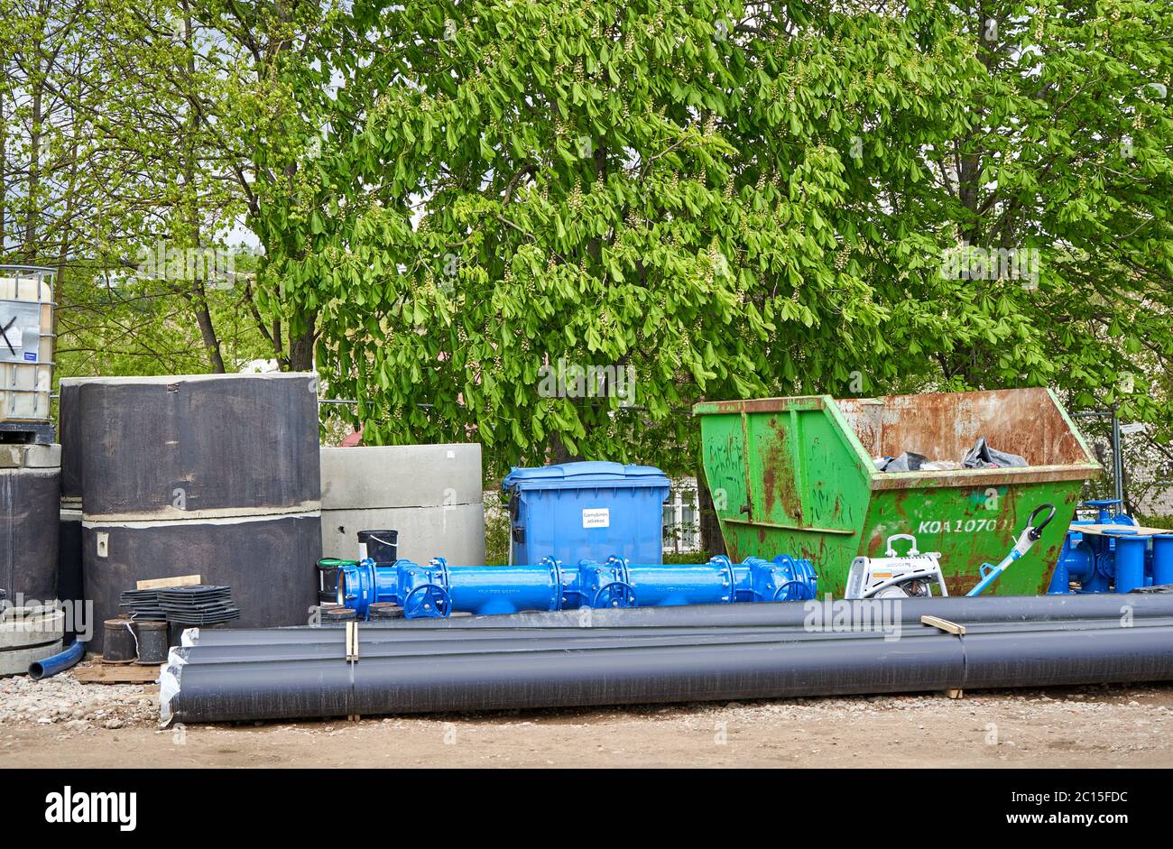 Pipes, precast reinforced concrete well rings, garbage dump and other