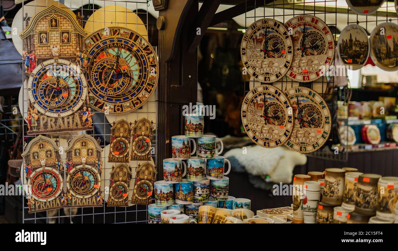 Close shot of the most popular souvenir from Prague the clock