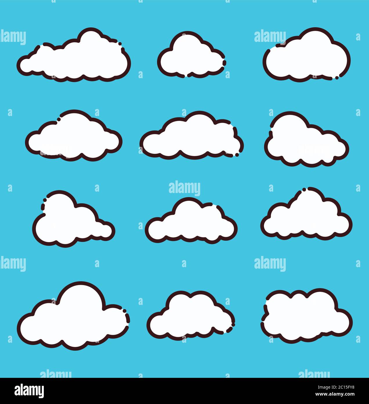 clouds icon set, drawing style , vector illustration Stock Vector