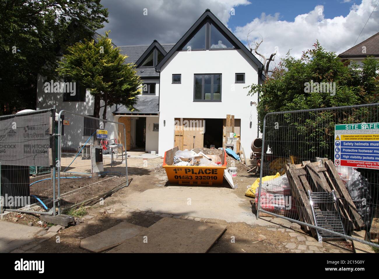 A New Build house going up, almost complete, building site, Surrey, 2020 Stock Photo