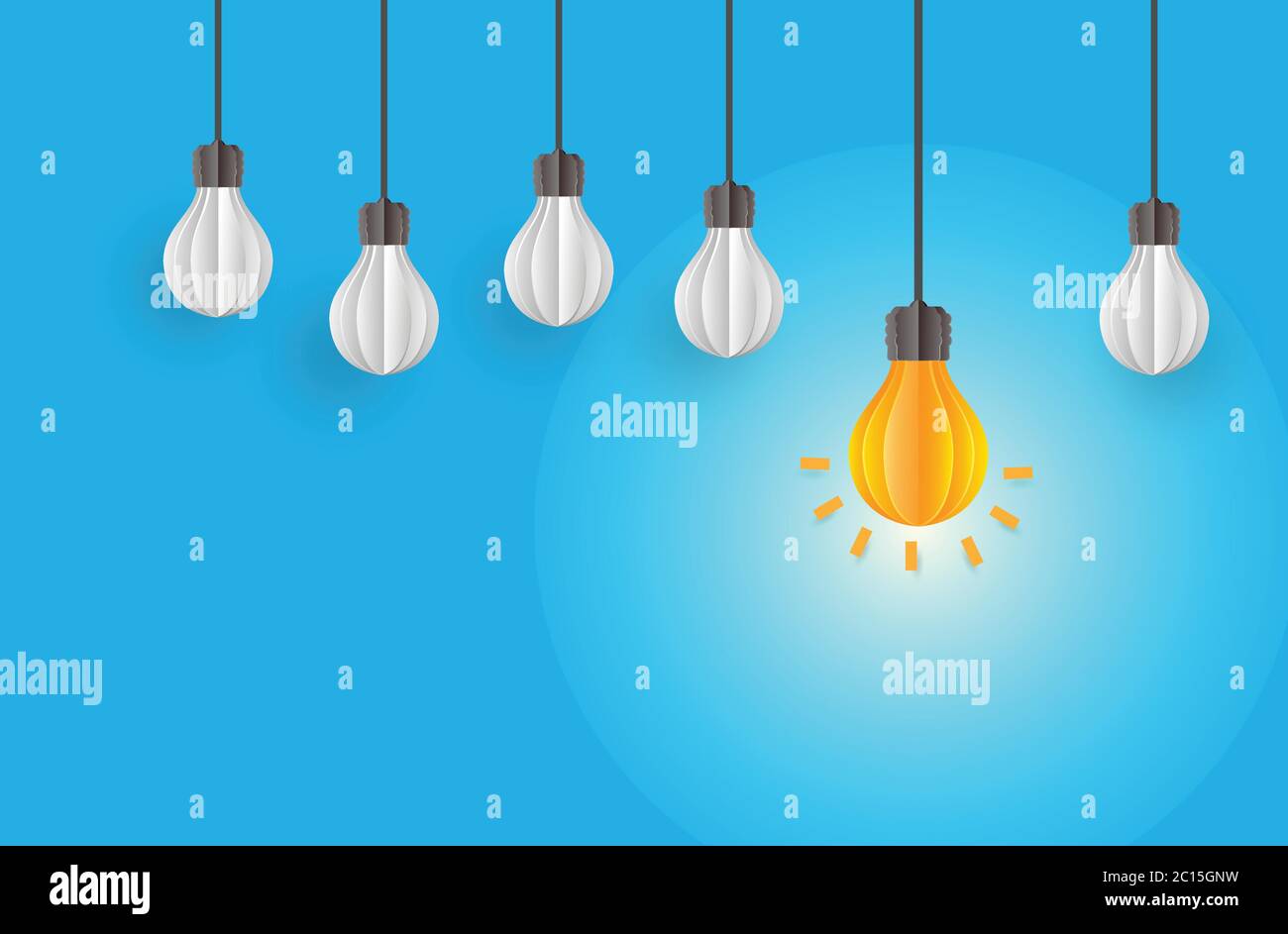 Light bulb, Brainstorm creative idea, paper art style Stock Vector