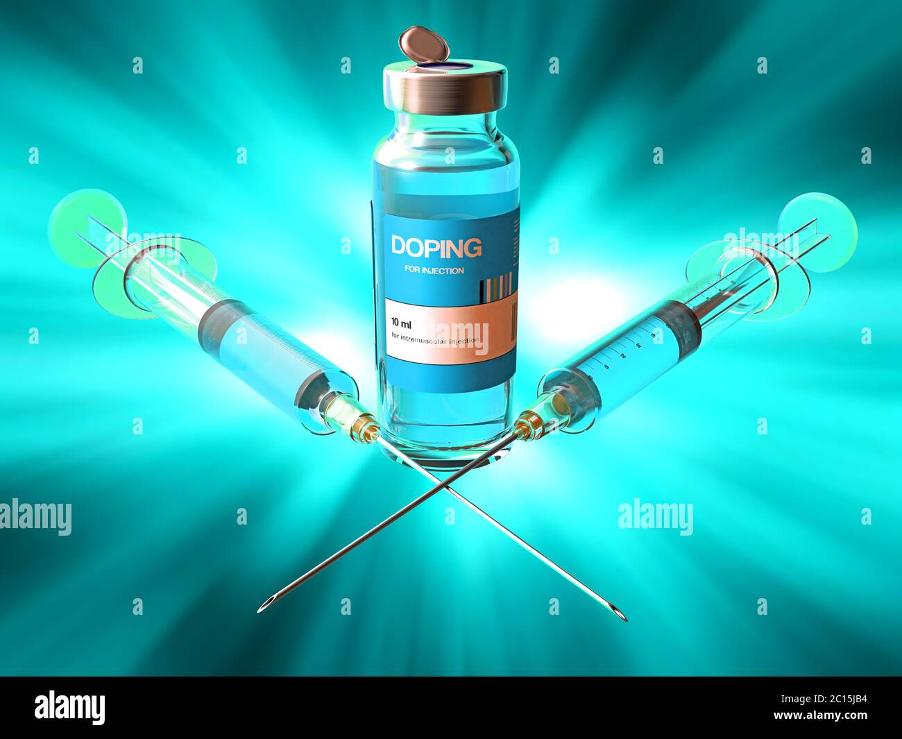Doping drug in ampoule or vial with two injection needles 3d